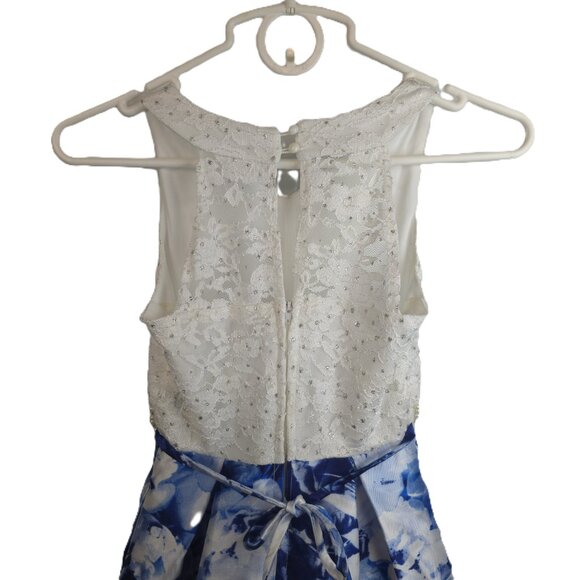 Speechless Kids Girls Formal Dress Size 8 Blue Floral Sleeveless Pearls Ballgown - Picture 3 of 8